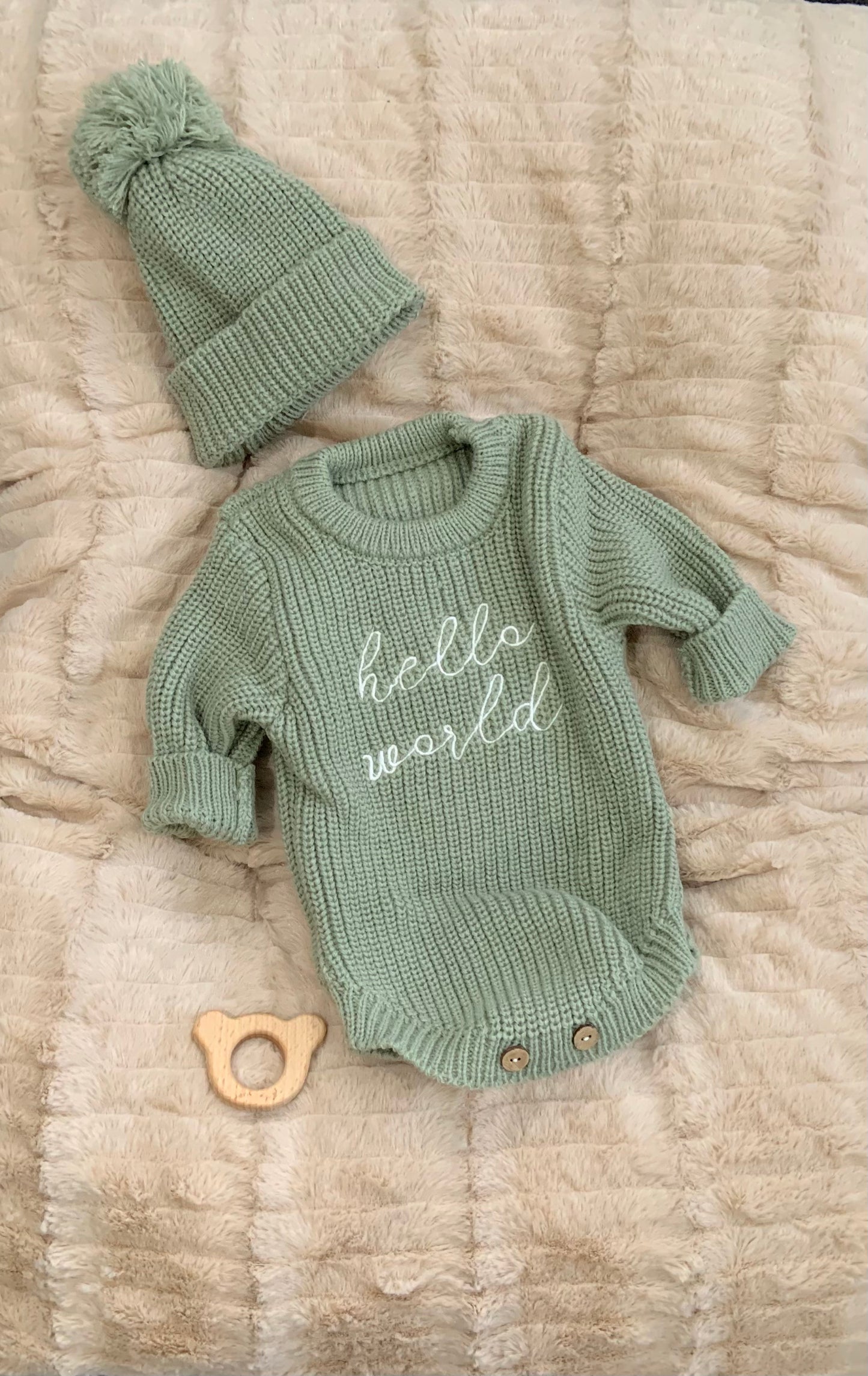 Hello World Knitted Romper & Hat Set
