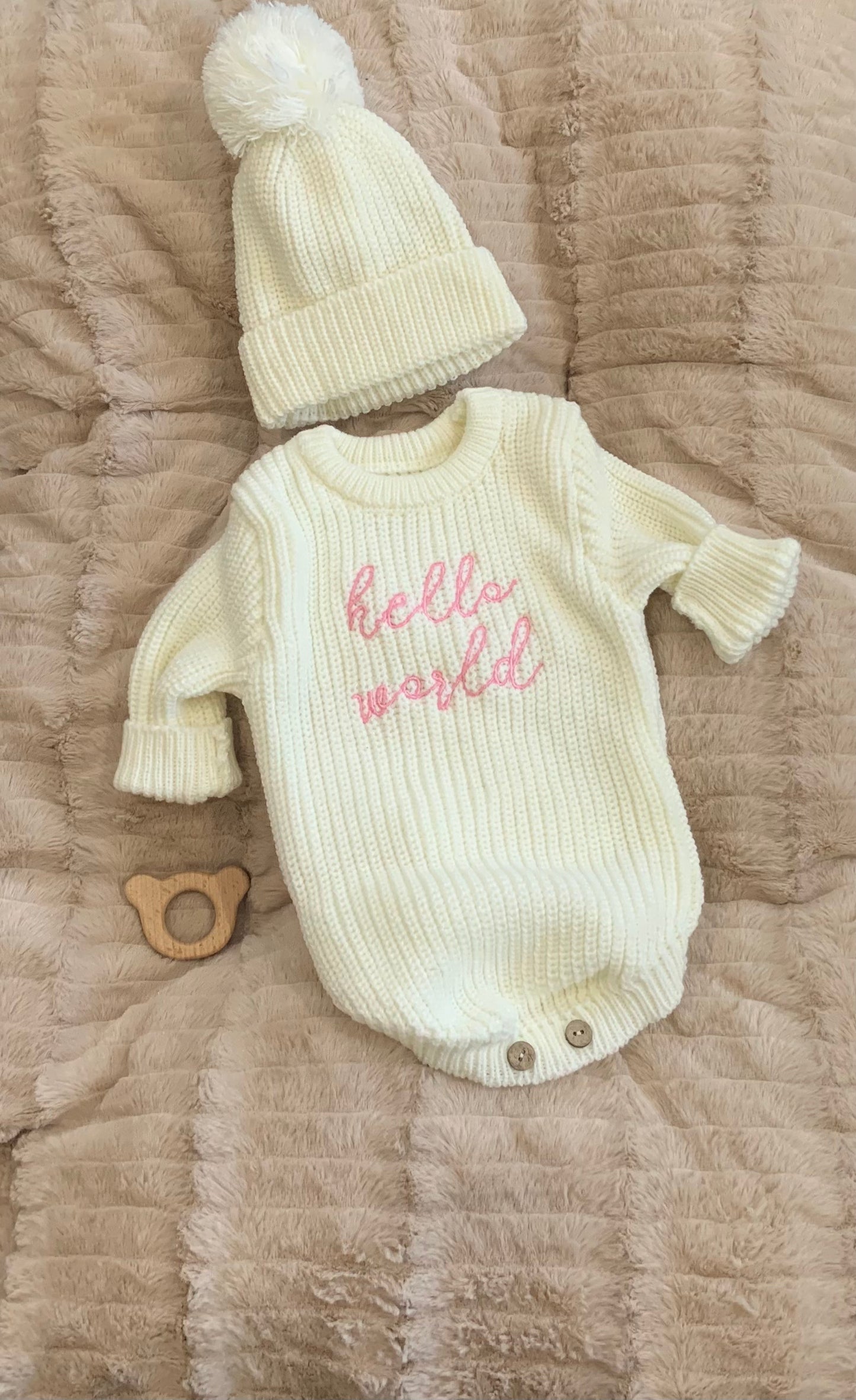 Hello World Knitted Romper & Hat Set