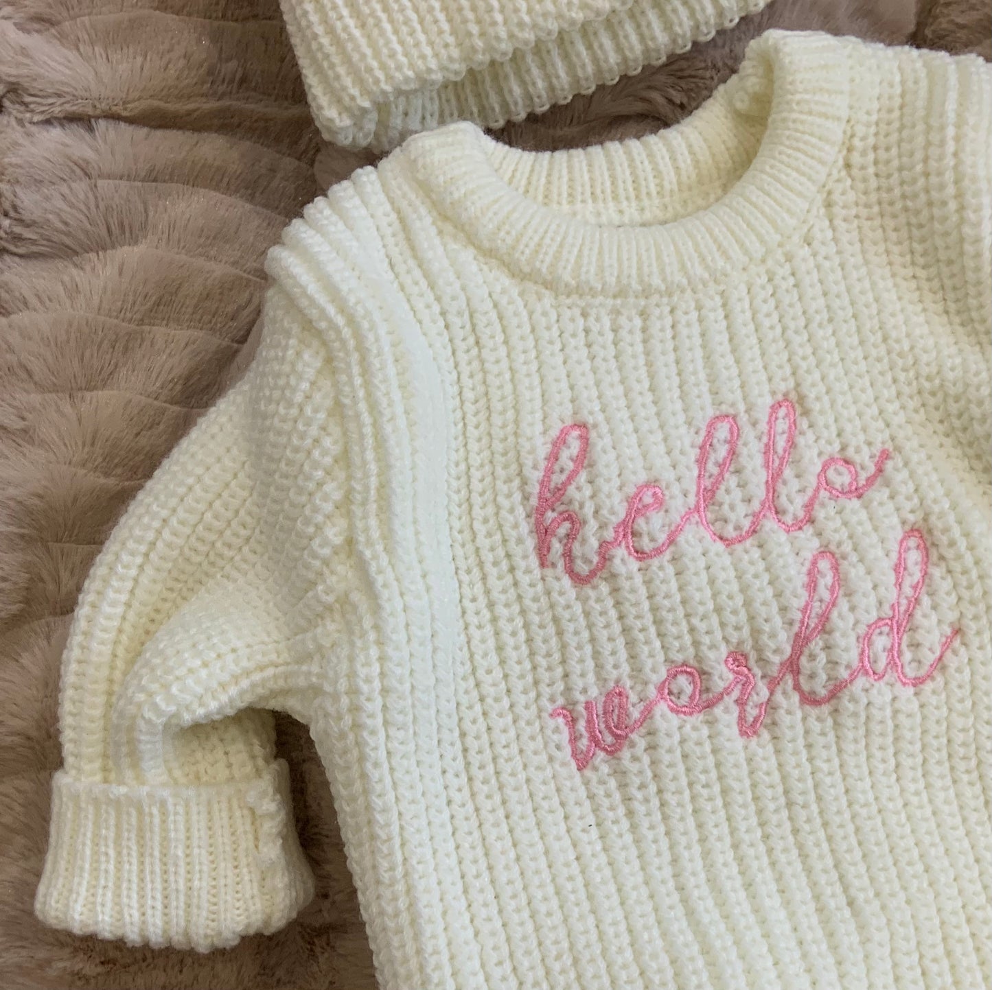 Hello World Knitted Romper & Hat Set