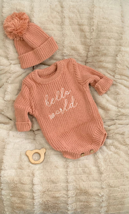 Hello World Knitted Romper & Hat Set