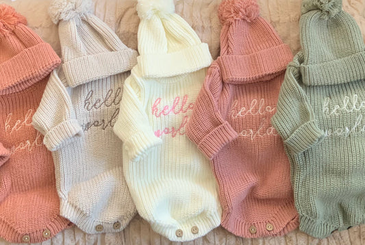 Hello World Knitted Romper & Hat Set